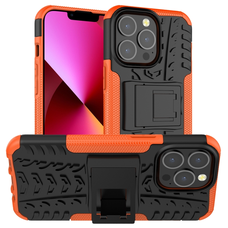 

Tire Texture Shockproof TPU+PC Protective Case with Holder For iPhone 13(Orange)