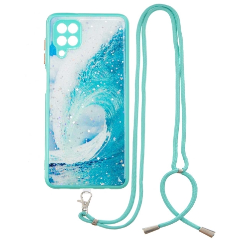 

For Samsung Galaxy A12 / M12 Colored Drawing Starry Sky Epoxy TPU Shockproof Case with Neck Lanyard(Waves)