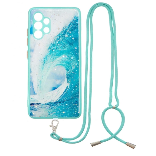 

For Samsung Galaxy A32 4G Colored Drawing Starry Sky Epoxy TPU Shockproof Case with Neck Lanyard(Waves)