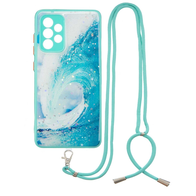

For Samsung Galaxy A72 5G Colored Drawing Starry Sky Epoxy TPU Shockproof Case with Neck Lanyard(Waves)