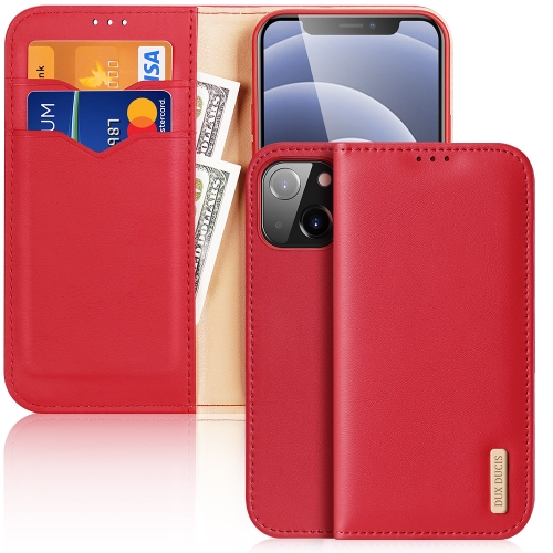 

DUX DUCIS Hivo Series Cowhide + PU + TPU Leather Horizontal Flip Case with Holder & Card Slots For iPhone 13(Red)