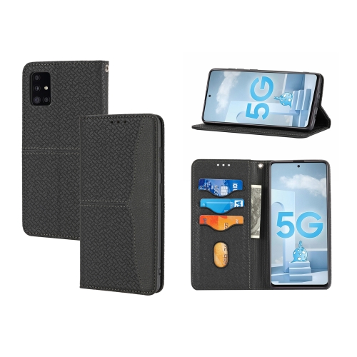 

For Samsung Galaxy A71 Woven Texture Stitching Magnetic Horizontal Flip PU Leather Case with Holder & Card Slots & Wallet & Lanyard(Black)