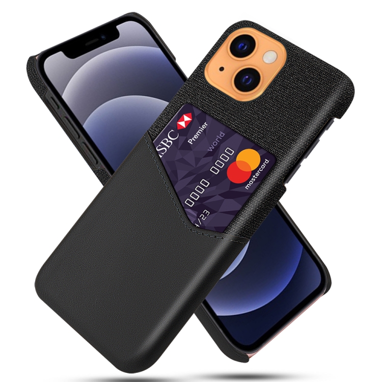 

Cloth Texture PC + PU Leather Back Cover Shockproof Case with Card Slot For iPhone 13 mini(Black)
