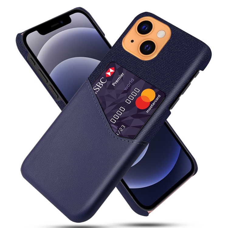 

Cloth Texture PC + PU Leather Back Cover Shockproof Case with Card Slot For iPhone 13 mini(Blue)