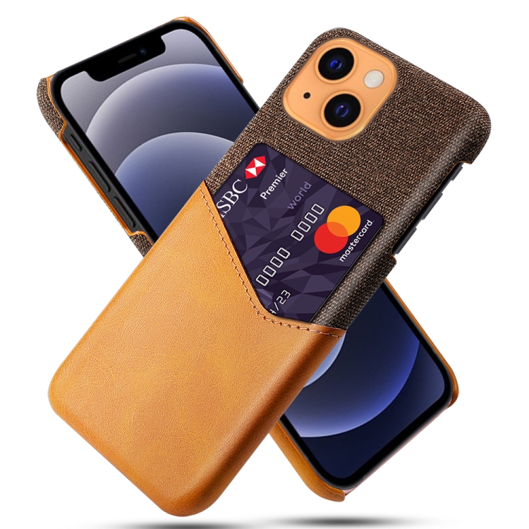 

Cloth Texture PC + PU Leather Back Cover Shockproof Case with Card Slot For iPhone 13(Orange)