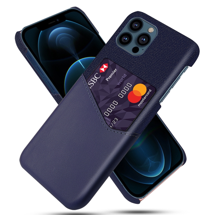 

Cloth Texture PC + PU Leather Back Cover Shockproof Case with Card Slot For iPhone 13 Pro(Blue)