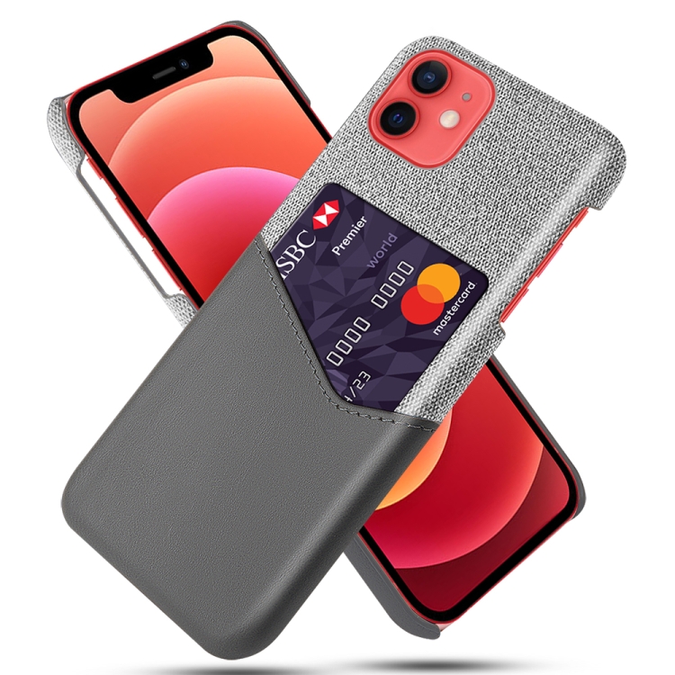 

Cloth Texture PC + PU Leather Back Cover Shockproof Case with Card Slot For iPhone 12 mini(Grey)