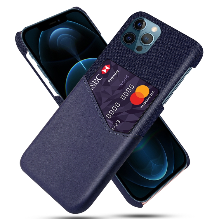 

Cloth Texture PC + PU Leather Back Cover Shockproof Case with Card Slot For iPhone 12 / 12 Pro(Blue)
