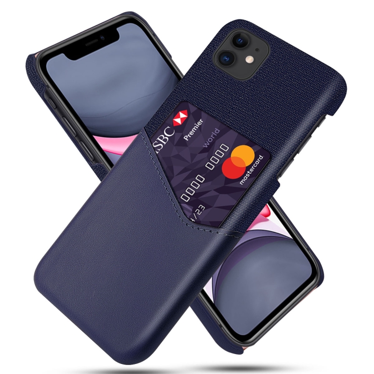 

Cloth Texture PC + PU Leather Back Cover Shockproof Case with Card Slot For iPhone 11(Blue)