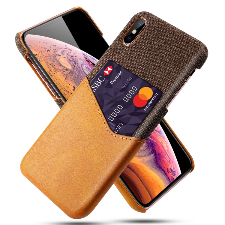 

Cloth Texture PC + PU Leather Back Cover Shockproof Case with Card Slot For iPhone X / XS(Orange)