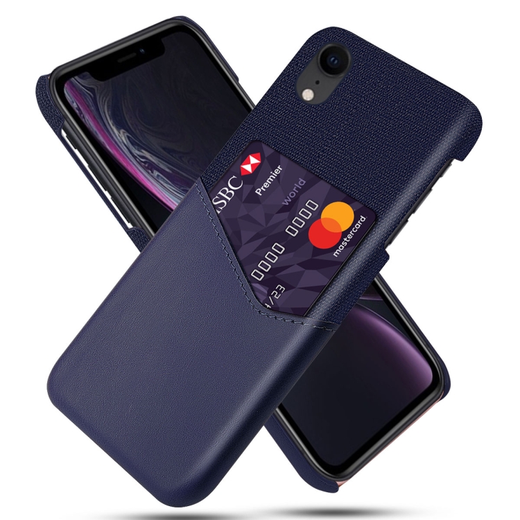 

Cloth Texture PC + PU Leather Back Cover Shockproof Case with Card Slot For iPhone XR(Blue)