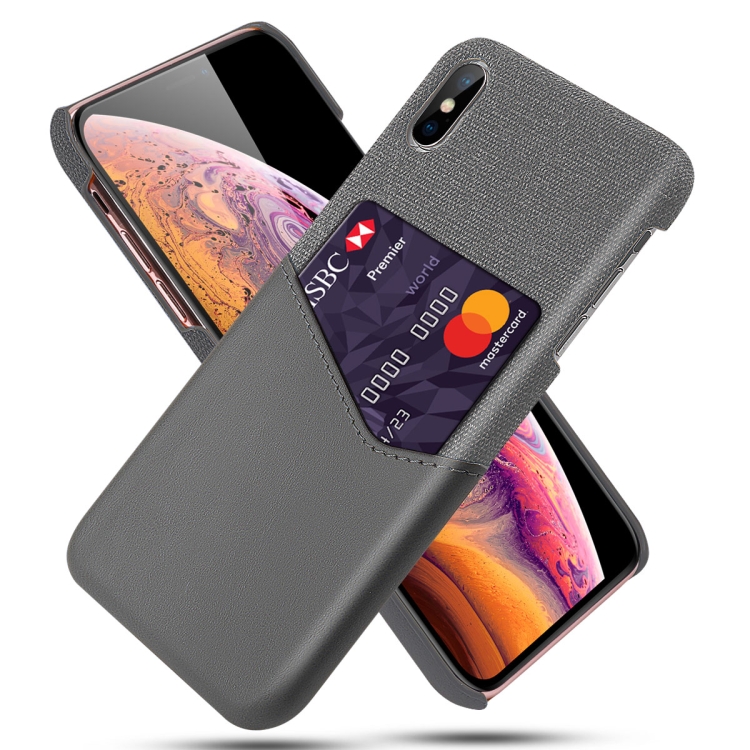 

Cloth Texture PC + PU Leather Back Cover Shockproof Case with Card Slot For iPhone XS Max(Grey)