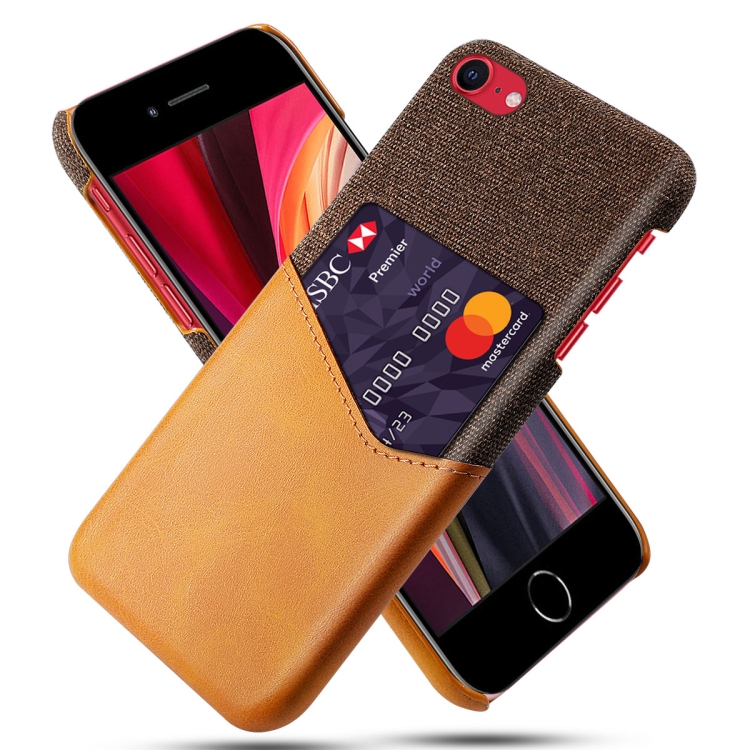

Cloth Texture PC + PU Leather Back Cover Shockproof Case with Card Slot For iPhone SE 2022 / SE 2020 / 7 / 8(Orange)