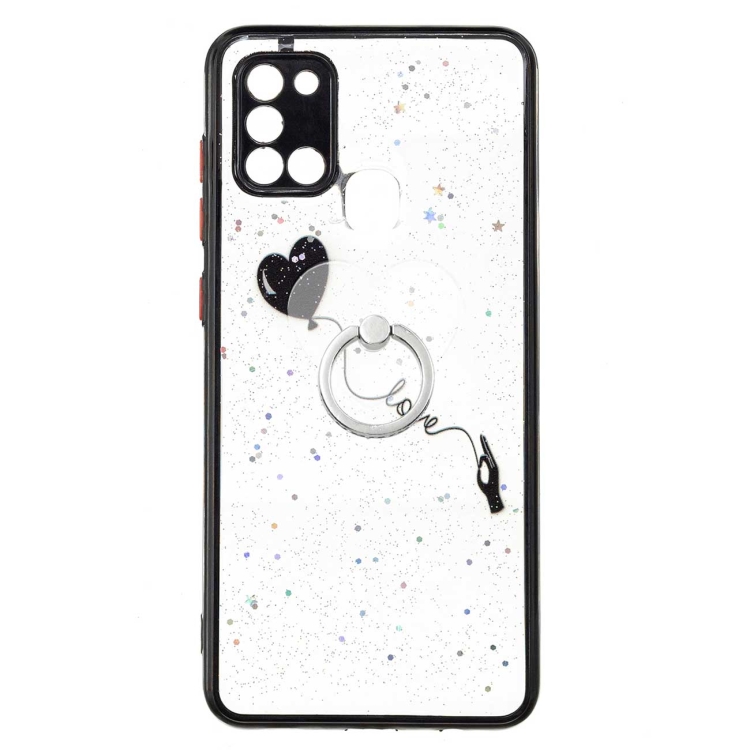 

For Samsung Galaxy A21s Colored Drawing Starry Sky Epoxy TPU Shockproof Case with Ring Holder(Heart)