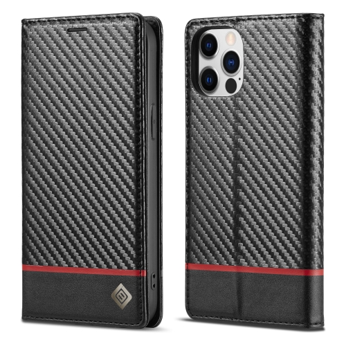 

LC.IMEEKE Carbon Fiber PU + TPU Horizontal Flip Leather Case with Holder & Card Slot & Wallet For iPhone 12 / 12 Pro(Horizontal Black)