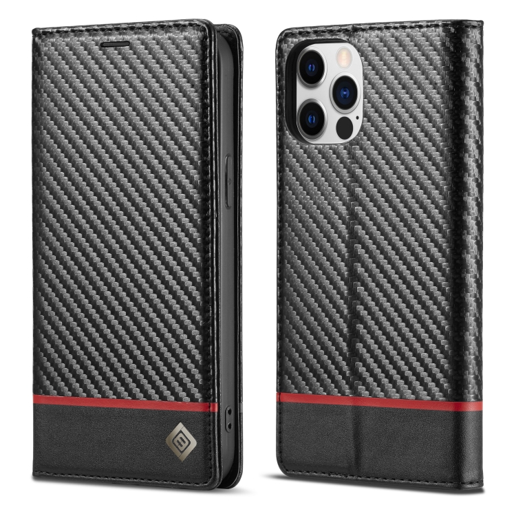 

LC.IMEEKE Carbon Fiber PU + TPU Horizontal Flip Leather Case with Holder & Card Slot & Wallet For iPhone 12 Pro Max(Horizontal Black)