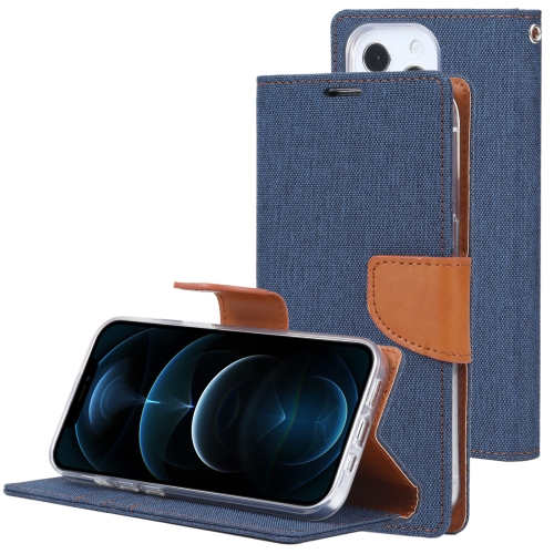 

GOOSPERY CANVAS DIARY Cross Texture Horizontal Flip Leather Case with Holder& Card Slots & Wallet For iPhone 13 Pro(Navy Blue)