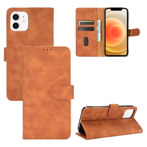 

Solid Color Skin Feel Magnetic Buckle Horizontal Flip Calf Texture PU Leather Case with Holder & Card Slots & Wallet For iPhone 13 mini(Brown)