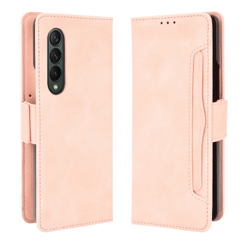 For Samsung Galaxy Z Fold3 5G Skin Feel Calf Pattern Horizontal Flip Leather Case with Holder & Card Slots & Photo Frame(Pink)