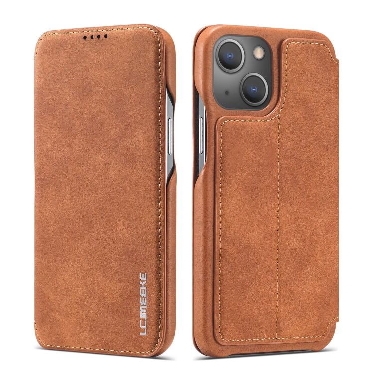 

LC.IMEEKE Hon Ancient Series Horizontal Flip Leather Case with Holder & Card Slot For iPhone 13(Brown)