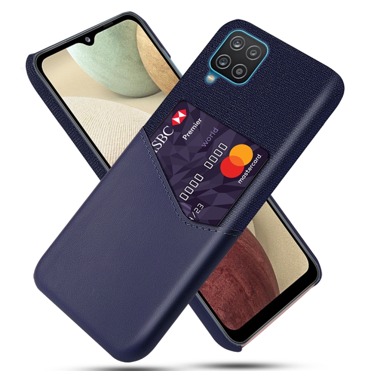 

For Samsung Galaxy A12 Cloth Texture PC + PU Leather Back Cover Shockproof Case with Card Slot(Blue)