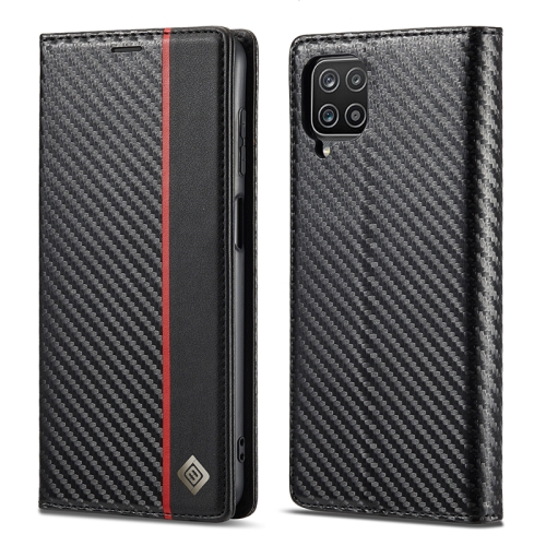 

LC.IMEEKE Carbon Fiber PU + TPU Horizontal Flip Leather Case with Holder & Card Slot & Wallet For Samsung Galaxy A12 5G(Vertical Black)