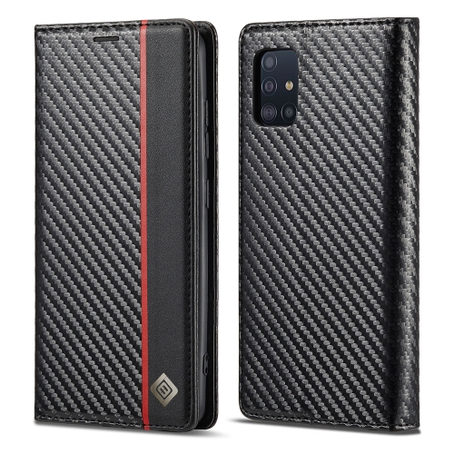 

LC.IMEEKE Carbon Fiber PU + TPU Horizontal Flip Leather Case with Holder & Card Slot & Wallet For Samsung Galaxy A51 4G / M40s(Vertical Black)