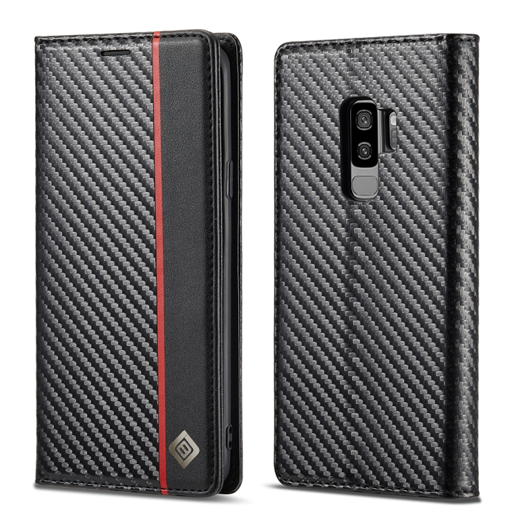 

LC.IMEEKE Carbon Fiber PU + TPU Horizontal Flip Leather Case with Holder & Card Slot & Wallet For Samsung Galaxy S9+(Vertical Black)