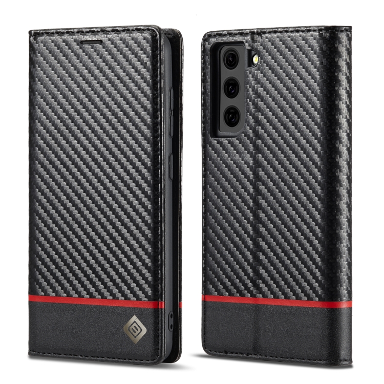 

LC.IMEEKE Carbon Fiber PU + TPU Horizontal Flip Leather Case with Holder & Card Slot & Wallet For Samsung Galaxy S21 FE(Horizontal Black)