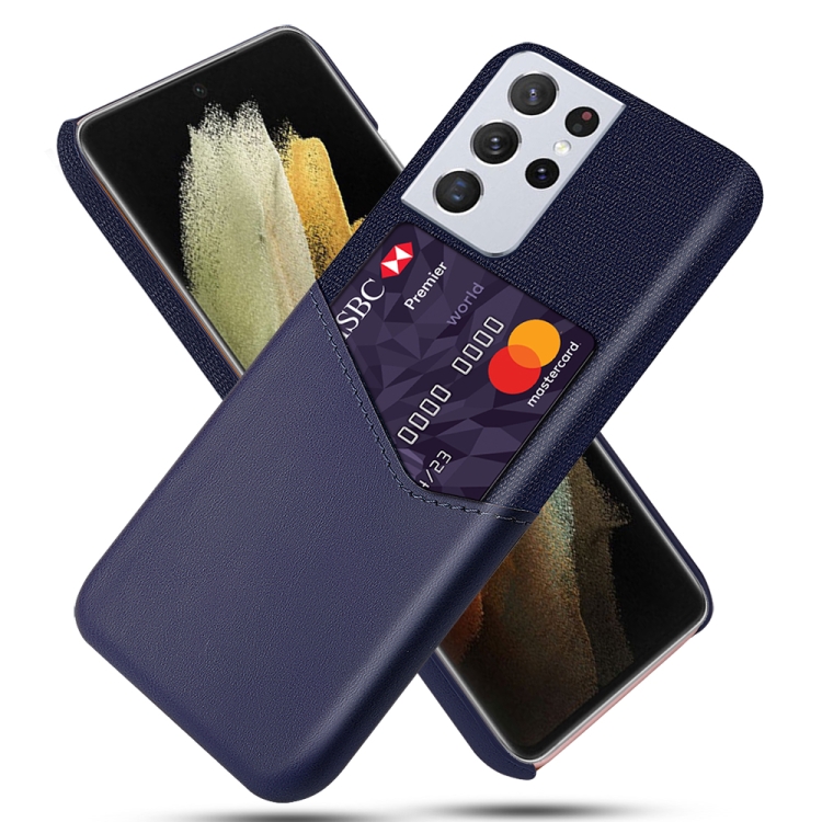 

For Samsung Galaxy S21 Ultra 5G Cloth Texture PC + PU Leather Back Cover Shockproof Case with Card Slot(Blue)