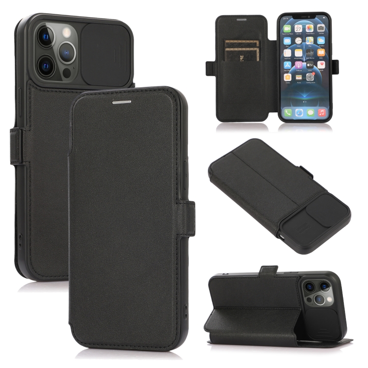 

Push Window Double Buckle PU + Silicone Horizontal Flip Leather Case with Holder & Card Slot For iPhone 12 Pro(Black)