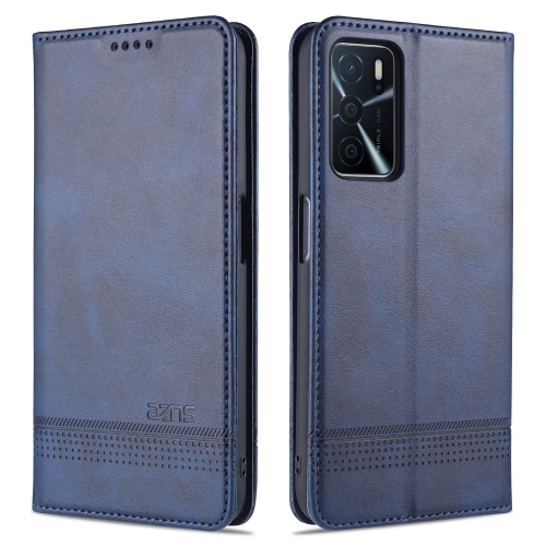 

For OPPO A16 AZNS Magnetic Calf Texture Horizontal Flip Leather Case with Card Slots & Holder & Wallet(Dark Blue)