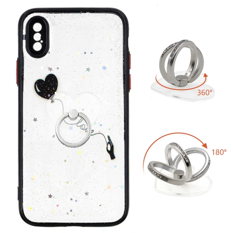 

Colored Drawing Starry Sky Epoxy TPU Shockproof Case with Ring Holder For iPhone X / XS(Heart)