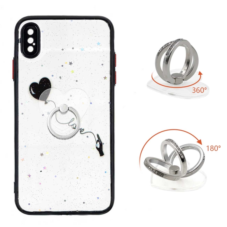 

Colored Drawing Starry Sky Epoxy TPU Shockproof Case with Ring Holder For iPhone XS Max(Heart)
