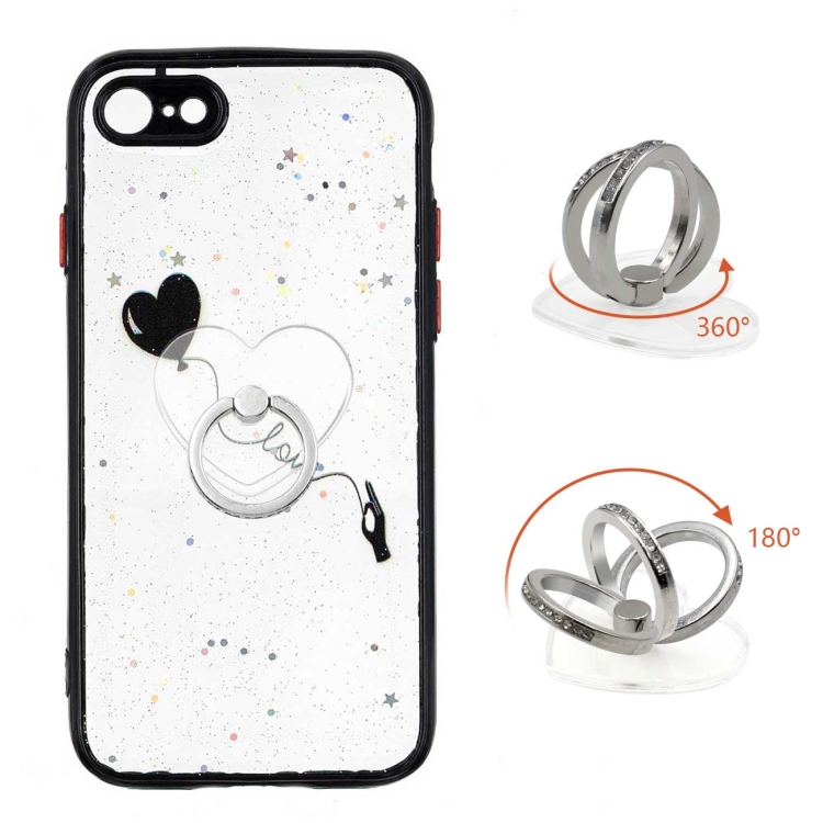 

Colored Drawing Starry Sky Epoxy TPU Shockproof Case with Ring Holder For iPhone SE 2022 / SE 2020 / 7 / 8(Heart)
