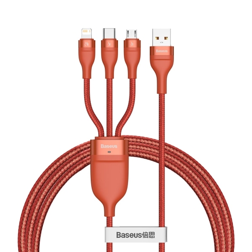 

Baseus CA1T3-07 66W USB to 8 Pin + Micro USB + USB-C / Type-C Flash Series Fast Charging Data Cable, Cable Length: 1.2m(Orange)