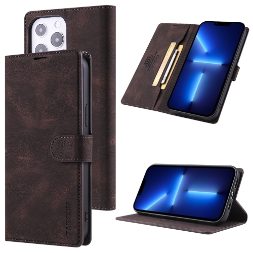 

TAOKKIM Skin Feel Calf Texture Horizontal Flip PU Leather Case with Holder & Card Slots & Photo Frame & Wallet For iPhone 13 Pro(Coffee)