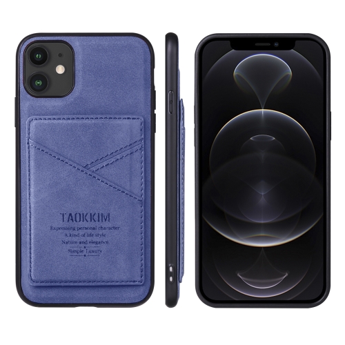 TAOKKIM Retro Matte PU Leather + PC + TPU Shockproof Back Cover Case with Holder & Card Slot For iPhone 13 mini(Blue)