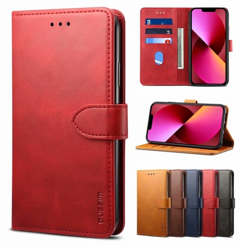 GUSSIM Business Style Horizontal Flip Leather Case with Holder & Card Slots & Wallet For iPhone 13(Red)