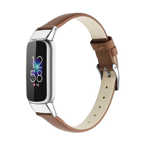 

For Fitbit Luxe Leather Watch Band, Size:S(Brown)