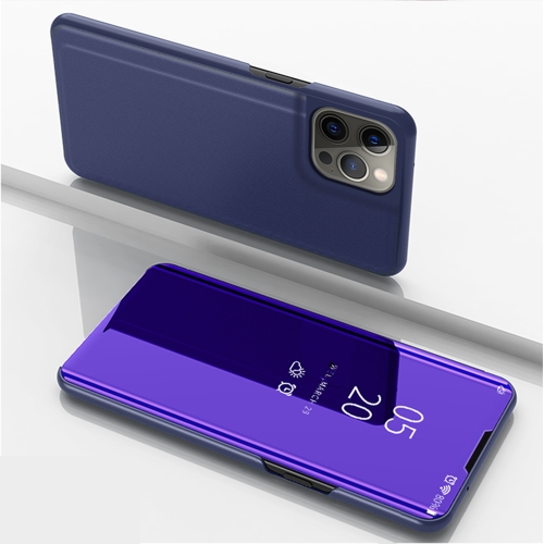 

For iPhone 13 Pro Max Plated Mirror Horizontal Flip Leather Case with Holder (Purple Blue)