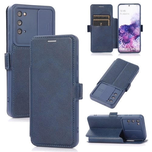 

Push Window Double Buckle PU + Silicone Horizontal Flip Leather Case with Holder & Card Slot For Samsung Galaxy S20 5G(Blue)