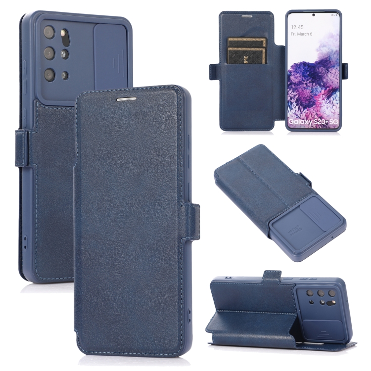 

Push Window Double Buckle PU + Silicone Horizontal Flip Leather Case with Holder & Card Slot For Samsung Galaxy S20+ 5G(Blue)