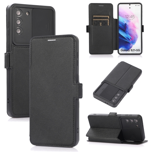 

Push Window Double Buckle PU + Silicone Horizontal Flip Leather Case with Holder & Card Slot For Samsung Galaxy S21 5G(Black)