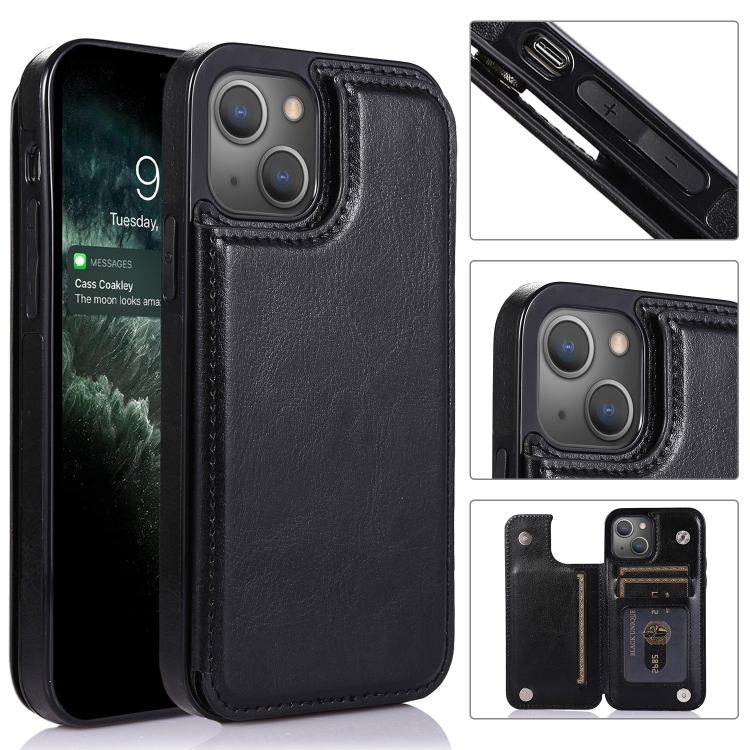 

Double Buckle Shockproof PU Protective Case with Card Slots & Holder For iPhone 13 Mini(Black)
