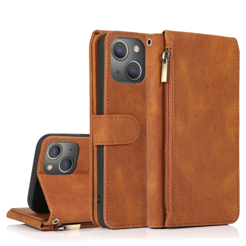 

Skin-feel Crazy Horse Texture Zipper Wallet Bag Horizontal Flip Leather Case with Holder & Card Slots & Wallet & Lanyard For iPhone 13 Pro Max(Brown)