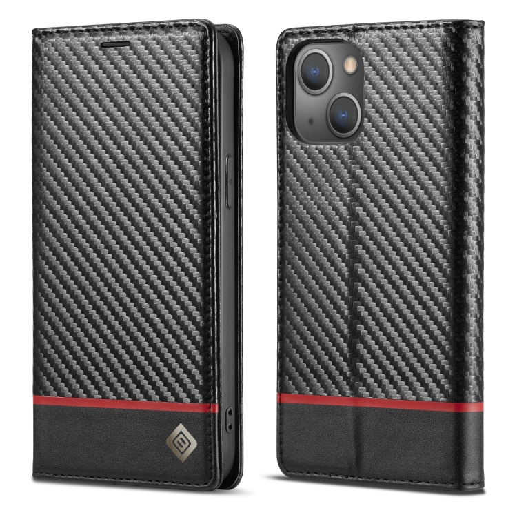 

LC.IMEEKE Carbon Fiber PU + TPU Horizontal Flip Leather Case with Holder & Card Slot & Wallet For iPhone 13(Horizontal Black)