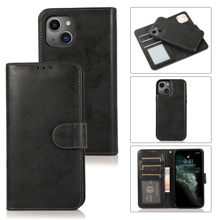

Retro 2 in 1 Detachable Horizontal Flip Leather Case with Card Slots & Wallet For iPhone 13 Mini(Black)