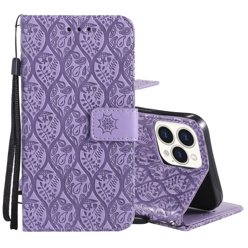 

Pressed Printing Rattan Flower Pattern Horizontal Flip PU Leather Case with Holder & Card Slots & Wallet & Photo Frame For iPhone 13 Pro Max(Purple)