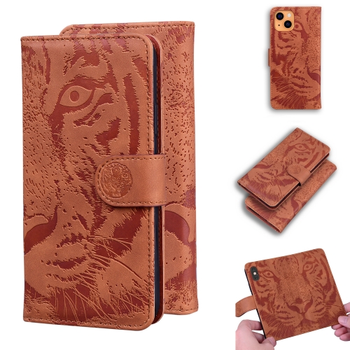 

Tiger Embossing Pattern Horizontal Flip Leather Case with Holder & Card Slots & Wallet For iPhone 13 mini(Brown)